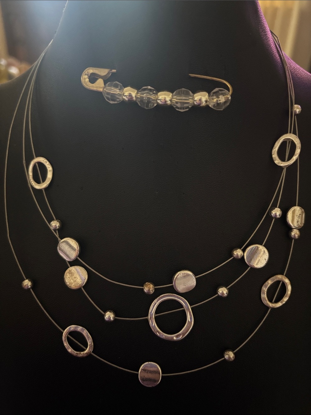 🌧️☔️Silver Multi-Strand Circle & Bead Necklace